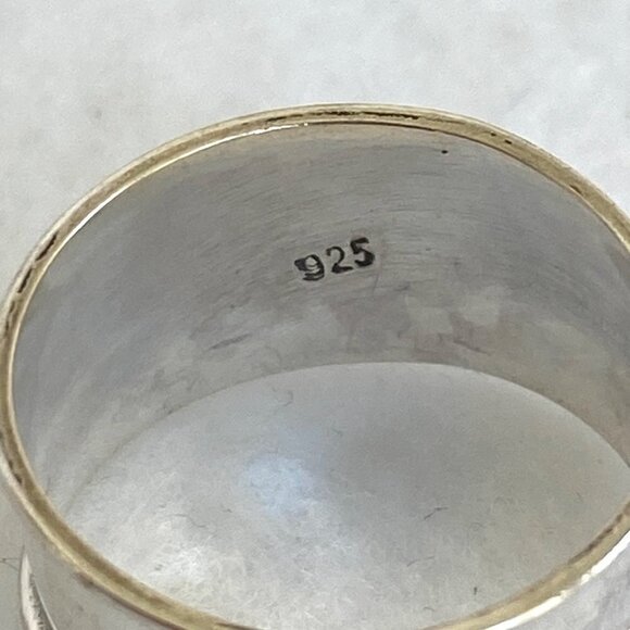 Sterling Silver 925 Oval Bezel Set Turquoise Cabochon Cigar Band Ring Sz 6.75 - Picture 8 of 16